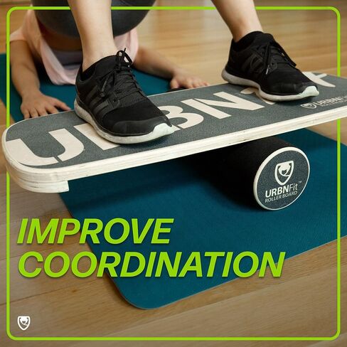 مدرب لوح التوازن الخشبي من URBNFit - لوح تمايل لألواح التزلج والهوكي والتزلج على الجليد والتدريب على ركوب الأمواج - لوح موازنة مع دليل تمرين للتمرين وبناء الاستقرار الأساسي﻿ in Kuwait