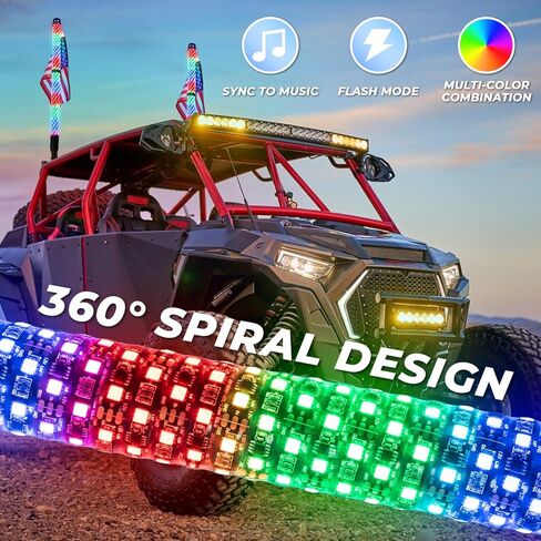 2 قطعة 3FT LED أضواء السوط مع بلوتوث وجهاز التحكم عن بعد 360 درجة دوامة مطاردة الطرق الوعرة تحذير مضاءة هوائي الرقص السياط جنبا إلى جنب in Kuwait
