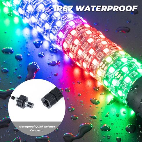 2 قطعة 3FT LED أضواء السوط مع بلوتوث وجهاز التحكم عن بعد 360 درجة دوامة مطاردة الطرق الوعرة تحذير مضاءة هوائي الرقص السياط جنبا إلى جنب in Kuwait