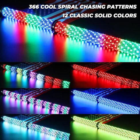 2 قطعة 3FT LED أضواء السوط مع بلوتوث وجهاز التحكم عن بعد 360 درجة دوامة مطاردة الطرق الوعرة تحذير مضاءة هوائي الرقص السياط جنبا إلى جنب in Kuwait