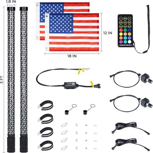 2 قطعة 3FT LED أضواء السوط مع بلوتوث وجهاز التحكم عن بعد 360 درجة دوامة مطاردة الطرق الوعرة تحذير مضاءة هوائي الرقص السياط جنبا إلى جنب in Kuwait