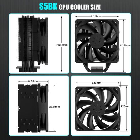 upHere S5BK CPU Air Cooler LGA 1700 Ready 5 Copper Direct Contact Heat Pipes 120mm PWM Processor Cooler for Intel LGA 1700/1200/115X AMD Universal Socket,Black Edition in Saudi Arabia