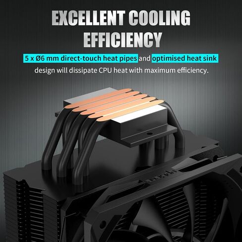 upHere S5BK CPU Air Cooler LGA 1700 Ready 5 Copper Direct Contact Heat Pipes 120mm PWM Processor Cooler for Intel LGA 1700/1200/115X AMD Universal Socket,Black Edition in Saudi Arabia