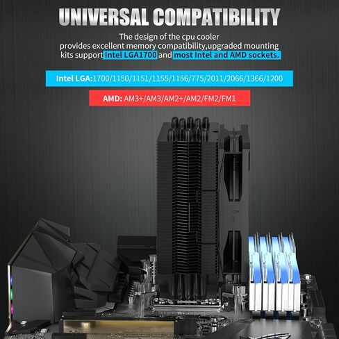 upHere S5BK CPU Air Cooler LGA 1700 Ready 5 Copper Direct Contact Heat Pipes 120mm PWM Processor Cooler for Intel LGA 1700/1200/115X AMD Universal Socket,Black Edition in Saudi Arabia