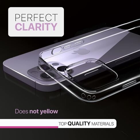 حافظة لهاتف iPhone 14 Pro Max مع واقي شاشة من الزجاج المقوى 2X + واقي عدسة الكاميرا 2X [حماية كاملة] - شفاف كريستالي in Saudi Arabia