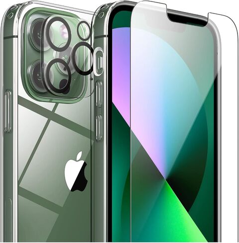 Case for iPhone 14 Pro Max with 2X Tempered Glass Screen Protectors + 2X Camera Lens Protectors [Full Protection] - Crystal Clear in Saudi Arabia