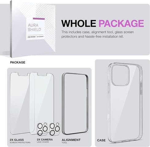 Case for iPhone 14 Pro Max with 2X Tempered Glass Screen Protectors + 2X Camera Lens Protectors [Full Protection] - Crystal Clear in Saudi Arabia