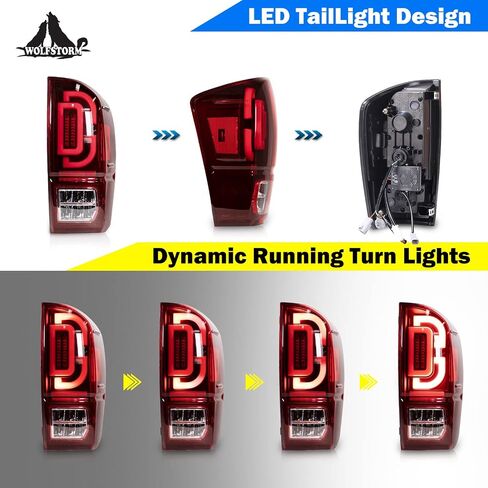 مجموعة مصابيح LED الخلفية من WOLFSTORM لسيارة Toyota Tacoma 2016-2023 مع تصميم إضاءة LED جديد، مجموعة مصابيح خلفية LED Toyota Tacoma 16-23، زوج واحد (عدسة دخان) in Saudi Arabia