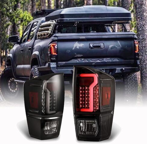 مجموعة مصابيح LED الخلفية من WOLFSTORM لسيارة Toyota Tacoma 2016-2023 مع تصميم إضاءة LED جديد، مجموعة مصابيح خلفية LED Toyota Tacoma 16-23، زوج واحد (عدسة دخان) in Saudi Arabia
