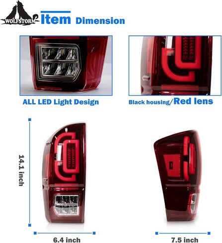 مجموعة مصابيح LED الخلفية من WOLFSTORM لسيارة Toyota Tacoma 2016-2023 مع تصميم إضاءة LED جديد، مجموعة مصابيح خلفية LED Toyota Tacoma 16-23، زوج واحد (عدسة دخان) in Saudi Arabia