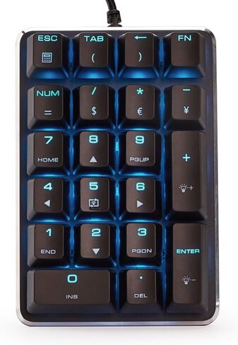 لوحة مفاتيح رقمية Magicforce USB، لوحة مفاتيح رقمية سلكية USB ميكانيكية مع لوحة أرقام بإضاءة خلفية LED زرقاء 21 مفتاحًا للكمبيوتر المحمول والكمبيوتر المكتبي - أسود (مفاتيح زرقاء) in Kuwait