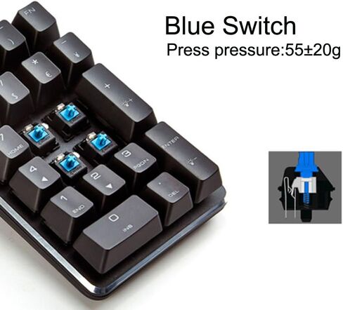 لوحة مفاتيح رقمية Magicforce USB، لوحة مفاتيح رقمية سلكية USB ميكانيكية مع لوحة أرقام بإضاءة خلفية LED زرقاء 21 مفتاحًا للكمبيوتر المحمول والكمبيوتر المكتبي - أسود (مفاتيح زرقاء) in Kuwait