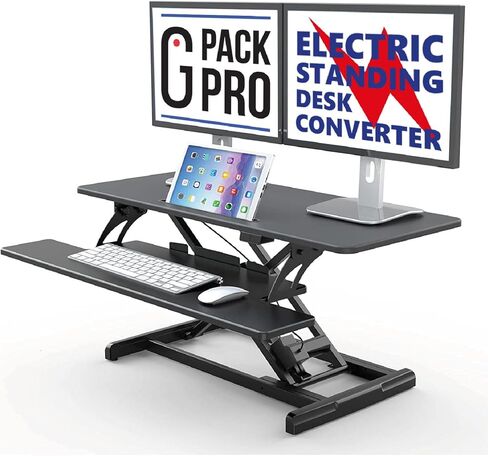 G Pack Pro Standing Desk Converter - Electric Height Adjustable Desk for Sit Stand Desk Workstation with Removable Keyword Tray and Space for Dual Monitors - Ergonomic Design for Maximum Productivity in Kuwait