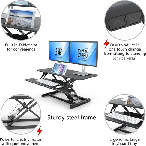 G Pack Pro Standing Desk Converter - Electric Height Adjustable Desk for Sit Stand Desk Workstation with Removable Keyword Tray and Space for Dual Monitors - Ergonomic Design for Maximum Productivity in Kuwait