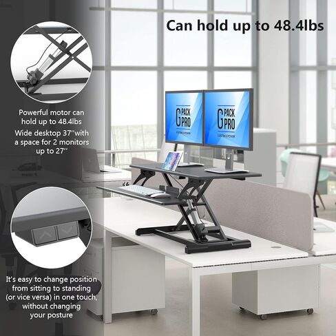 G Pack Pro Standing Desk Converter - Electric Height Adjustable Desk for Sit Stand Desk Workstation with Removable Keyword Tray and Space for Dual Monitors - Ergonomic Design for Maximum Productivity in Kuwait