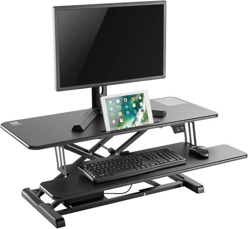 G Pack Pro Standing Desk Converter - Electric Height Adjustable Desk for Sit Stand Desk Workstation with Removable Keyword Tray and Space for Dual Monitors - Ergonomic Design for Maximum Productivity in Kuwait