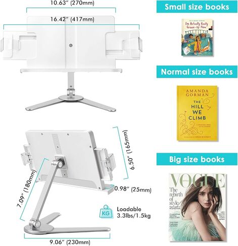 viozon Book Stand,Cookbook Holder Desk Reading,Adjustable Height&Angle,Aluminum Alloy,Foldable&Portable,for Office,Kitchen,School,Kids&Adults Book,Recipe,Magazine,Tablet,Kindle,Blue in Saudi Arabia