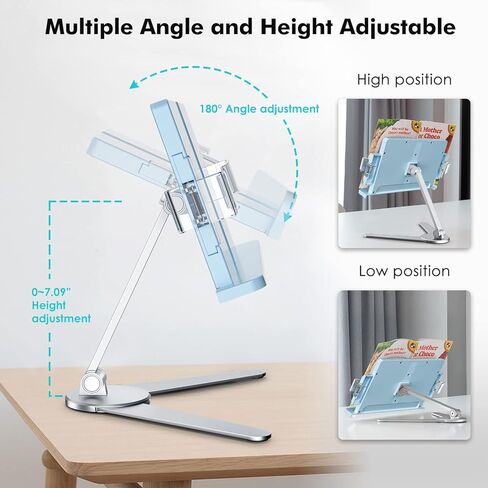 حامل كتب viozon، قراءة مكتب حامل كتب الطبخ، ارتفاع وزاوية قابلة للتعديل، سبائك الألومنيوم، قابلة للطي والمحمولة، للمكتب، المطبخ، المدرسة، كتاب الأطفال والكبار، الوصفة، المجلة، الكمبيوتر اللوحي، كيندل، فضي in Kuwait
