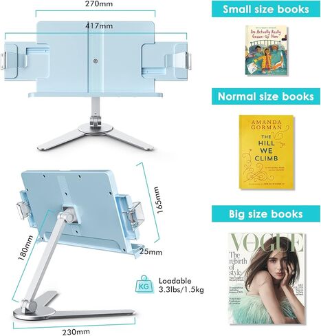 حامل كتب viozon، قراءة مكتب حامل كتب الطبخ، ارتفاع وزاوية قابلة للتعديل، سبائك الألومنيوم، قابلة للطي والمحمولة، للمكتب، المطبخ، المدرسة، كتاب الأطفال والكبار، الوصفة، المجلة، الكمبيوتر اللوحي، كيندل، فضي in Kuwait