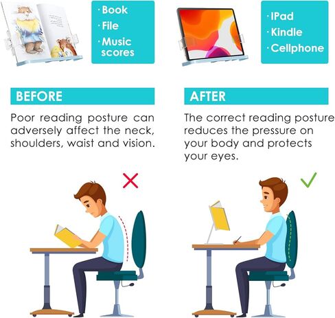 حامل كتب viozon، قراءة مكتب حامل كتب الطبخ، ارتفاع وزاوية قابلة للتعديل، سبائك الألومنيوم، قابلة للطي والمحمولة، للمكتب، المطبخ، المدرسة، كتاب الأطفال والكبار، الوصفة، المجلة، الكمبيوتر اللوحي، كيندل، فضي in Kuwait