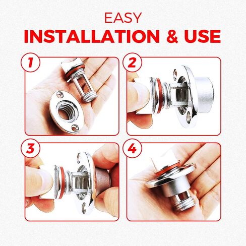 Yetaha Marine Boat Drain Plug, 2 Pack Stainless Steel Kayak Drain Plug Kit, Oval Garboard Transom Boat Plugs Fits 1" Hole, with Waterproof Seal Ring (Red) in Saudi Arabia