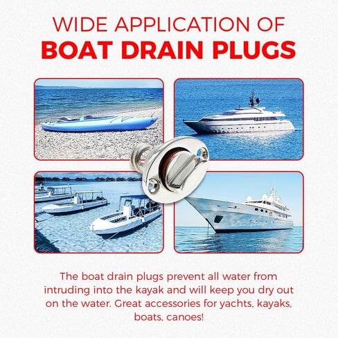 Yetaha Marine Boat Drain Plug, 2 Pack Stainless Steel Kayak Drain Plug Kit, Oval Garboard Transom Boat Plugs Fits 1" Hole, with Waterproof Seal Ring (Red) in Saudi Arabia