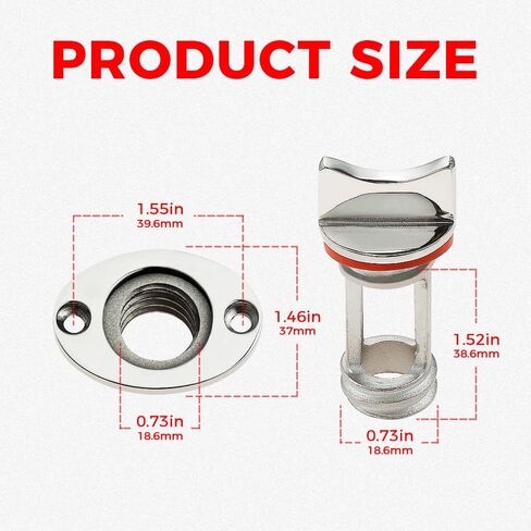 Yetaha Marine Boat Drain Plug, 2 Pack Stainless Steel Kayak Drain Plug Kit, Oval Garboard Transom Boat Plugs Fits 1" Hole, with Waterproof Seal Ring (Red) in Saudi Arabia