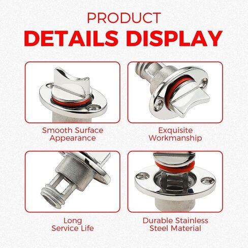 Yetaha Marine Boat Drain Plug, 2 Pack Stainless Steel Kayak Drain Plug Kit, Oval Garboard Transom Boat Plugs Fits 1" Hole, with Waterproof Seal Ring (Red) in Saudi Arabia