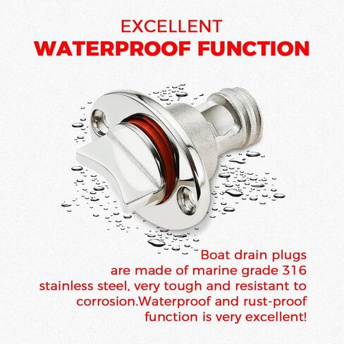 Yetaha Marine Boat Drain Plug, 2 Pack Stainless Steel Kayak Drain Plug Kit, Oval Garboard Transom Boat Plugs Fits 1" Hole, with Waterproof Seal Ring (Red) in Saudi Arabia