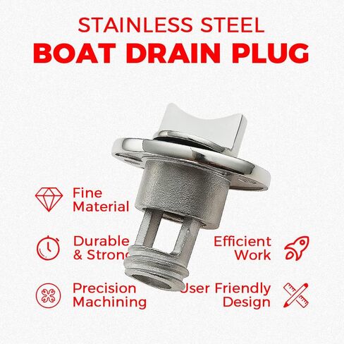 Yetaha Marine Boat Drain Plug, 2 Pack Stainless Steel Kayak Drain Plug Kit, Oval Garboard Transom Boat Plugs Fits 1" Hole, with Waterproof Seal Ring (Red) in Saudi Arabia