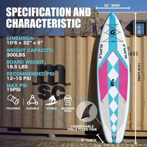 لوح مجداف قابل للنفخ، 10'6''/11' SUP مع حقيبة ظهر للملحقات، مجداف Adj، مضخة عمل مزدوجة، حقيبة مقاومة للماء، مقود، سطح غير قابل للانزلاق للمبتدئين/المتوسطين للبالغين والشباب in Saudi Arabia