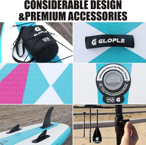 لوح مجداف قابل للنفخ، 10'6''/11' SUP مع حقيبة ظهر للملحقات، مجداف Adj، مضخة عمل مزدوجة، حقيبة مقاومة للماء، مقود، سطح غير قابل للانزلاق للمبتدئين/المتوسطين للبالغين والشباب in Saudi Arabia