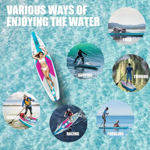 لوح مجداف قابل للنفخ، 10'6''/11' SUP مع حقيبة ظهر للملحقات، مجداف Adj، مضخة عمل مزدوجة، حقيبة مقاومة للماء، مقود، سطح غير قابل للانزلاق للمبتدئين/المتوسطين للبالغين والشباب in Saudi Arabia