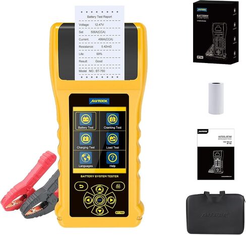 جهاز اختبار حمل البطارية AUTOOL Automotive 12V/24V 30-2000 CCA، أداة مسح ضوئي لمحلل البطارية ونظام التدوير والشحن مع طابعة للشاحنات الثقيلة والسيارات والدراجات النارية والمزيد in Kuwait