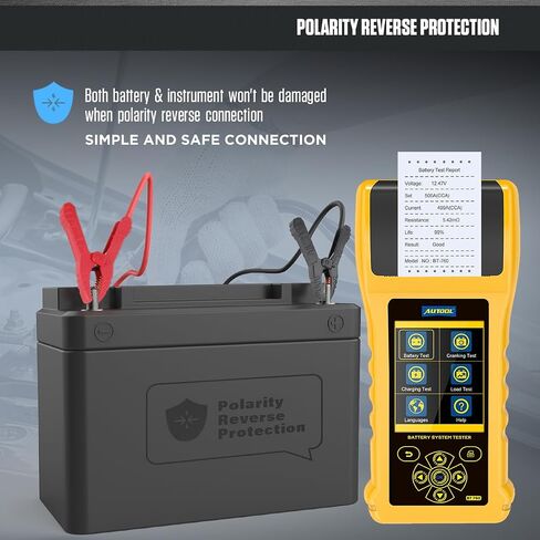 جهاز اختبار حمل البطارية AUTOOL Automotive 12V/24V 30-2000 CCA، أداة مسح ضوئي لمحلل البطارية ونظام التدوير والشحن مع طابعة للشاحنات الثقيلة والسيارات والدراجات النارية والمزيد in Kuwait