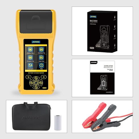جهاز اختبار حمل البطارية AUTOOL Automotive 12V/24V 30-2000 CCA، أداة مسح ضوئي لمحلل البطارية ونظام التدوير والشحن مع طابعة للشاحنات الثقيلة والسيارات والدراجات النارية والمزيد in Kuwait