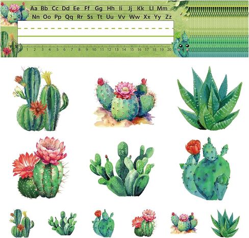 240 Pcs Cactus Cut-Outs Nameplates Stickers Cactus Accents Cutouts Cactus Name Tags Labels Desk Number Line ABC Alphabet Bulletin Board Classroom Decor Supplies for Back to School Party in Saudi Arabia