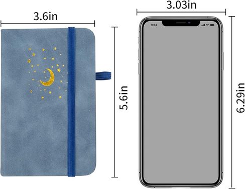 دفاتر ملاحظات صغيرة، دفاتر يومية للجيب، عبوتان مع قلمين أسودين، 3.6 بوصة × 5.6 بوصة، 100 جرام لكل متر مربع، 156 صفحة A6، مفكرة شخصية مسطرة لطيفة للنساء والرجال (القمر والنجوم، أزرق) in Saudi Arabia