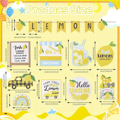 19 Pcs Lemon Tiered Tray Decor Set, Wooden Summer Lemon Decor, Lemon Themed Kitchen Decor Summer Tiered Tray Decorations Set for Kitchen Decor and Accessories Theme Set in Saudi Arabia