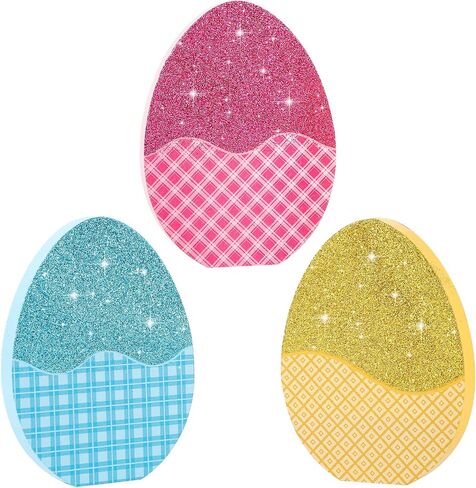 3 Pieces Glitter Easter Egg Table Wooden Signs,Happy Easter Tiered Tray Decor, Double Printed Decor for Easter Party Desk Office Home Farmhouse Gift（Simple） in Saudi Arabia