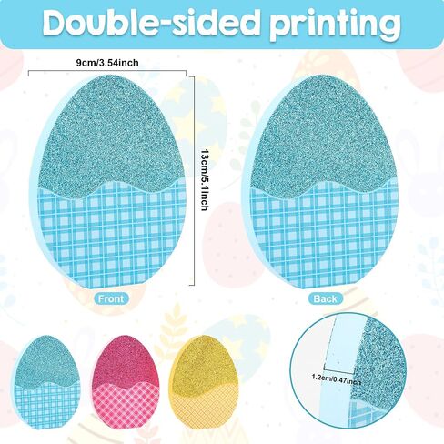 3 Pieces Glitter Easter Egg Table Wooden Signs,Happy Easter Tiered Tray Decor, Double Printed Decor for Easter Party Desk Office Home Farmhouse Gift（Simple） in Saudi Arabia