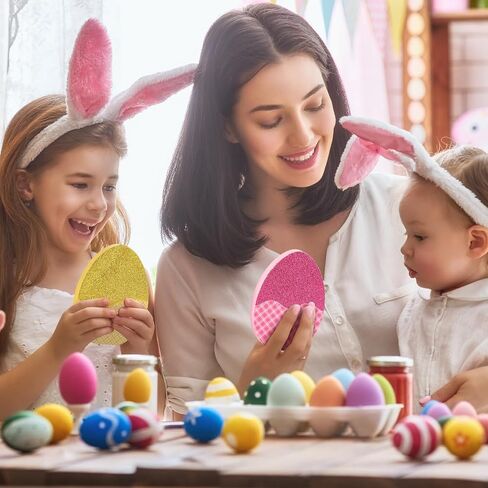 3 Pieces Glitter Easter Egg Table Wooden Signs,Happy Easter Tiered Tray Decor, Double Printed Decor for Easter Party Desk Office Home Farmhouse Gift（Simple） in Saudi Arabia
