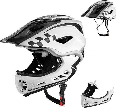 ROCKBROS Kids خوذة دراجة كاملة الوجه، خوذات خفيفة الوزن للأطفال الصغار، خوذات الدراجة الجبلية للأطفال الذين تتراوح أعمارهم بين 5-14 عامًا، خوذة ذقن مضادة للتصادم وقابلة للفصل للأطفال لسكوتر لوح التزلج BMX in Kuwait