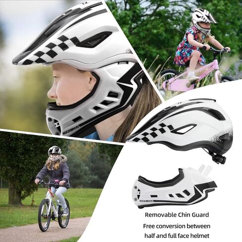 ROCKBROS Kids خوذة دراجة كاملة الوجه، خوذات خفيفة الوزن للأطفال الصغار، خوذات الدراجة الجبلية للأطفال الذين تتراوح أعمارهم بين 5-14 عامًا، خوذة ذقن مضادة للتصادم وقابلة للفصل للأطفال لسكوتر لوح التزلج BMX in Kuwait
