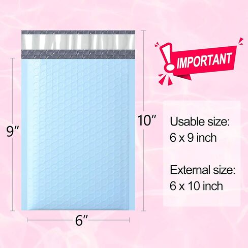 Famagic Bubble Mailers 6x10 بوصة 25pc أكياس شحن زرقاء فاتحة، أكياس تغليف أنيقة للشركات الصغيرة، مغلفات بريدية مبطنة ملونة، غير شفافة غير لامعة ذاتية الغلق فقاعات بولي البريدية السائبة #0 in Kuwait