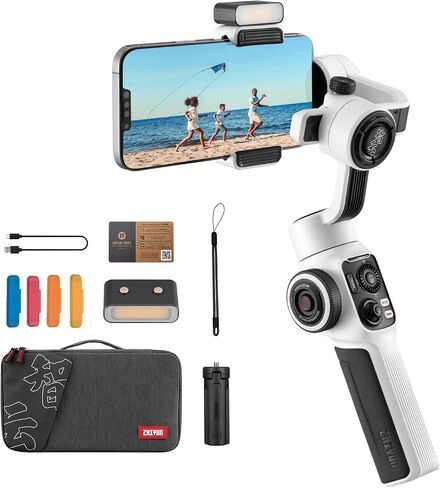 Zhiyun Smooth 5S Combo Professional Gimbal Stabilizer for Smartphone, Handheld 3-Axis Phone Gimbal, Portable Stabilizer Compatible with iPhone and Android - White in Saudi Arabia