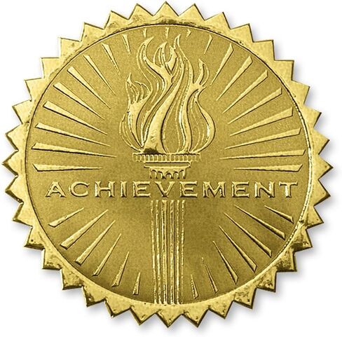 PaperDirect Embossed Seal of Achievement Gold Foil Ribbon Certificate Seals, 2 Inch, Self Adhesive, 100 Count, Embossed Seals for Certificates, Achievement Award Stickers for School, Work, Diploma in Kuwait