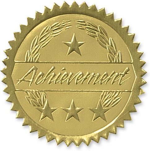 PaperDirect Embossed Seal of Achievement Gold Foil Ribbon Certificate Seals, 2 Inch, Self Adhesive, 100 Count, Embossed Seals for Certificates, Achievement Award Stickers for School, Work, Diploma in Kuwait