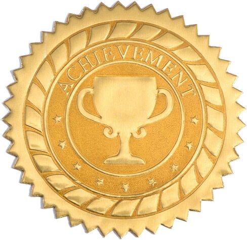 PaperDirect Embossed Seal of Achievement Gold Foil Ribbon Certificate Seals, 2 Inch, Self Adhesive, 100 Count, Embossed Seals for Certificates, Achievement Award Stickers for School, Work, Diploma in Kuwait