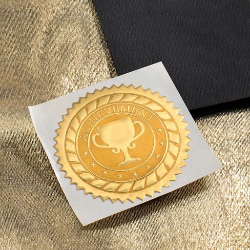 PaperDirect Embossed Seal of Achievement Gold Foil Ribbon Certificate Seals, 2 Inch, Self Adhesive, 100 Count, Embossed Seals for Certificates, Achievement Award Stickers for School, Work, Diploma in Kuwait